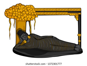 Vector design of Vintage statue of Indian Lord Buddha sculpture one of avatar from the Dashavatara of Vishnu engraved on stone