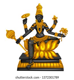 Vector design of Vintage statue of Indian Goddess Siddhidatri sculpture one of avatar from Navadurga engraved on stone