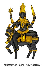 Vector design of Vintage statue of Indian Goddess Shailaputri sculpture one of avatar from Navadurga engraved on stone