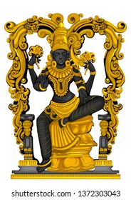 Vector design of Vintage statue of Indian Goddess Lakshmi sculpture engraved on stone