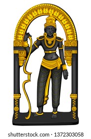 Vector design of Vintage statue of Indian Lord Rama sculpture engraved on stone