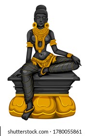 Vector design of Vintage statue of Indian female sculpture engraved on stone