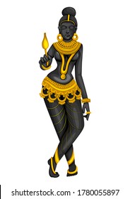 Diseño vectorial de la estatua vintage de la escultura hembra india grabada en piedra