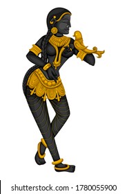 Diseño vectorial de la estatua vintage de la escultura hembra india grabada en piedra