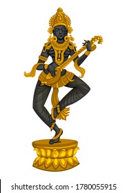 Vector design of Vintage statue of Indian Goddess Saraswati sculpture engraved on stone