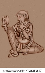 Vector design of Vintage statue of Indian female sculpture engraved on stone