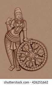 Vector design of Vintage statue of Indian female sculpture engraved on stone