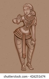 Vector design of Vintage statue of Indian female sculpture engraved on stone