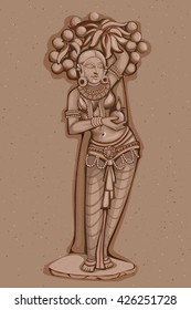 Vector design of Vintage statue of Indian female sculpture engraved on stone