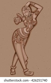 Vector design of Vintage statue of Indian female sculpture engraved on stone