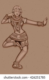Vector design of Vintage statue of Indian female sculpture engraved on stone