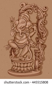 Vector design of Vintage statue of Indian Lord Ganesha sculpture engraved on stone