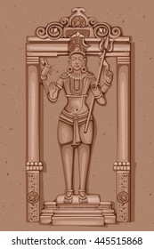 Vector design of Vintage statue of Indian Lord Shiva sculpture engraved on stone