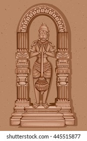Vector design of Vintage statue of Indian Lord Hanuman sculpture engraved on stone