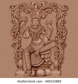 Vector design of Vintage statue of Indian Goddess Lakshmi sculpture engraved on stone