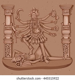 Vector design of Vintage statue of Indian Goddess Kali sculpture engraved on stone