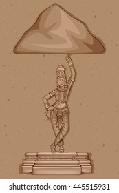 Vector design of Vintage statue of Indian Goddess Saraswati sculpture engraved on stone