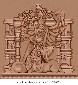 Vector design of Vintage statue of Indian Goddess Durga sculpture engraved on stone