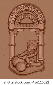 Vector design of Vintage statue of Indian Goddess Saraswati sculpture engraved on stone