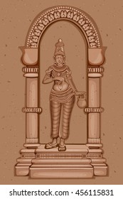 Vector design of Vintage statue of Indian Goddess Brahmacharini sculpture one of avatar from Navadurga engraved on stone