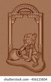 Vector design of Vintage statue of Indian Goddess Saraswati sculpture engraved on stone