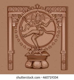 Vector design of Vintage statue of Indian Lord Shiva Nataraja sculpture engraved on stone