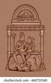 Vector design of Vintage statue of Indian Lord Shiva Parvati sculpture engraved on stone