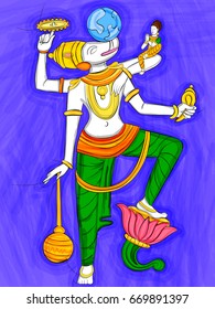 Vector design of Vintage statue of Indian Lord Varaha sculpture one of avatar from the Dashavatara of Vishnu engraved on stone