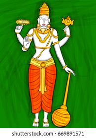 Vector design of Vintage statue of Indian Lord Vishnu sculpture engraved on stone