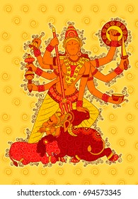 Vector design of Vintage statue of Indian Goddess Durga sculpture in India art style