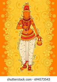 Vector design of Vintage statue of Indian Goddess Brahmacharini sculpture one of avatar from Navadurga  in India art style