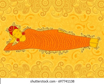 Vector design of Vintage statue of Indian Lord Buddha sculpture one of avatar from the Dashavatara of Vishnu in India art style