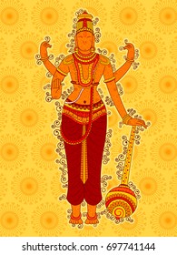 Vector design of Vintage statue of Indian Lord Vishnu in India art style