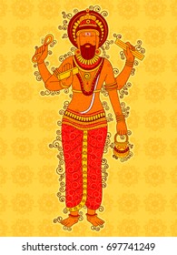 Vector design of Vintage statue of Indian God Vishwakarma in India art style