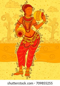 Vector design of Vintage statue of Indian female sculpture in floral art style