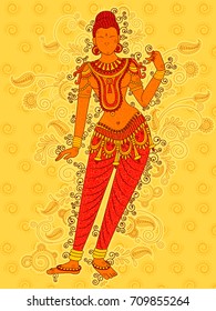 Vector design of Vintage statue of Indian female sculpture in floral art style