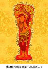 Vector design of Vintage statue of Indian female sculpture in floral art style