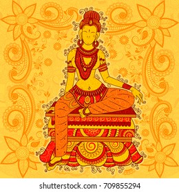 Vector design of Vintage statue of Indian female sculpture in floral art style