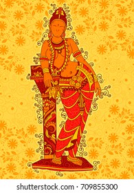 Vector design of Vintage statue of Indian female sculpture in floral art style