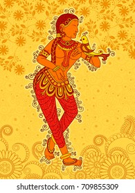 Vector design of Vintage statue of Indian female sculpture in floral art style