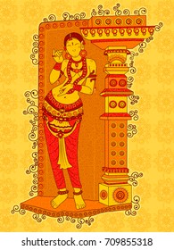 Vector design of Vintage statue of Indian female sculpture in floral art style