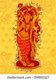 Vector design of Vintage statue of Indian female sculpture in floral art style