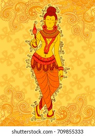 Vector design of Vintage statue of Indian female sculpture in floral art style