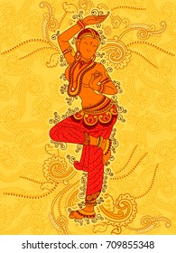 Vector design of Vintage statue of Indian female sculpture in floral art style