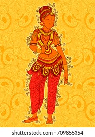 Vector design of Vintage statue of Indian female sculpture in floral art style