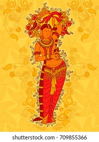 Vector design of Vintage statue of Indian female sculpture in floral art style