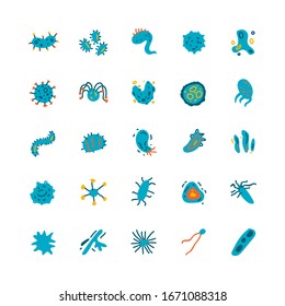 vector design of virus and bacteria icon pack. flat color style version