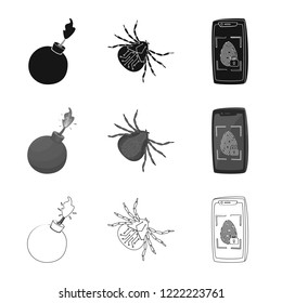 Vector design of virus and secure icon. Collection of virus and cyber stock symbol for web.