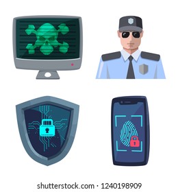 Vector design of virus and secure icon. Set of virus and cyber stock vector illustration.