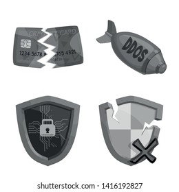 Vector design of virus and secure icon. Set of virus and cyber stock symbol for web.